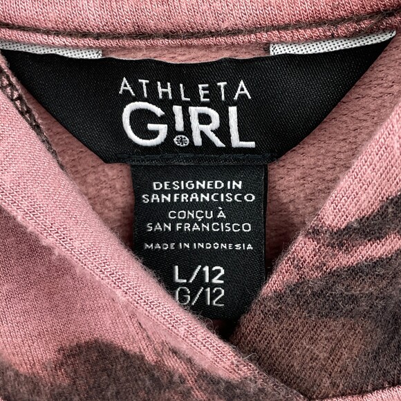ATHLETA GIRL In Your Element 2.0 Pink Maroon Tie Dye Hoodie Sweater Size L (12) - Picture 4 of 5